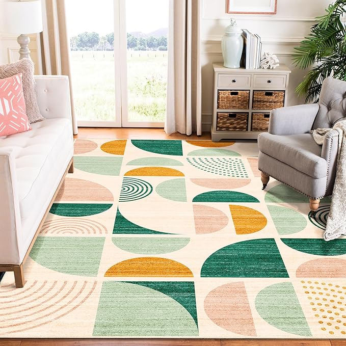 MUJOO Green Rug Boho Washable,6x9 Area Rugs for Living Room Bedroom Dining Room,Large Throw Floor Carpet Non Slip Soft Modern Abstract Sage Green