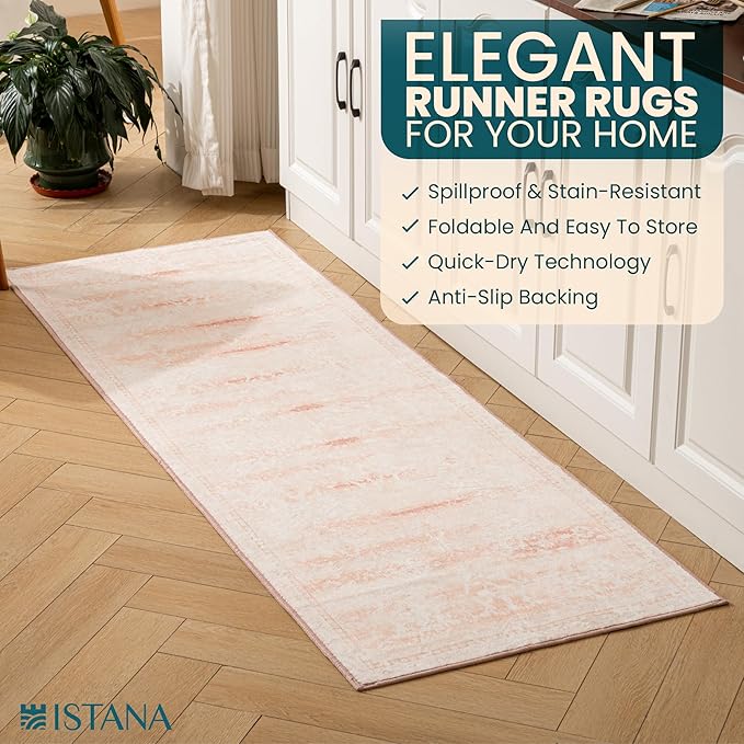 Istana Hallway Runner Rug 2x6 - Pink Kitchen Rugs Non Slip Washable -Silk's Soft Touch Carpet Runner - Stylish Rug Runner for Home