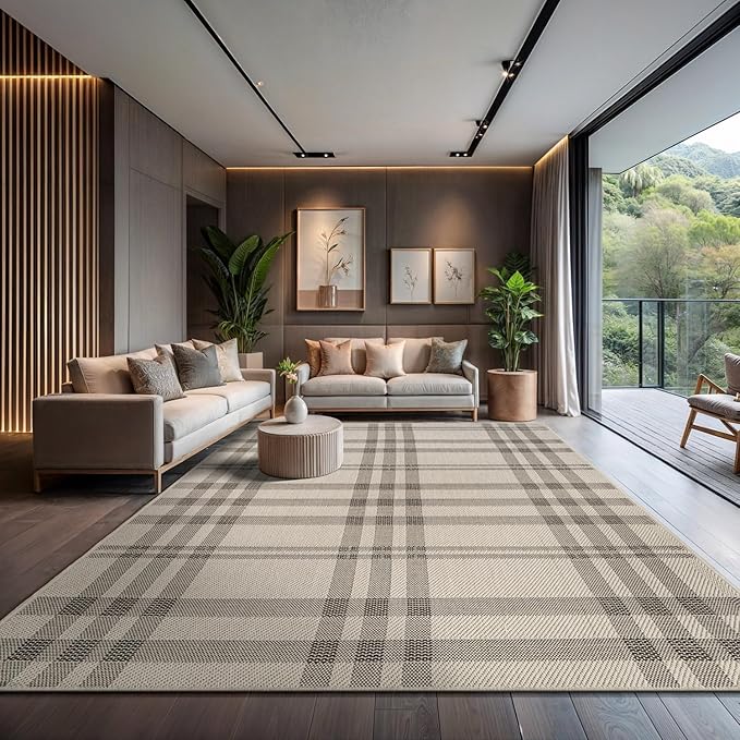 CAMILSON Easy Jute Rug 8x10, Indoor Outdoor Off-White Color Fiber Area Rugs for Entry, Living Room and Bedroom Rug, Checkred Boho Woven Design, Easy-Cleaning, Washable Outside Carpet (8 x 10)
