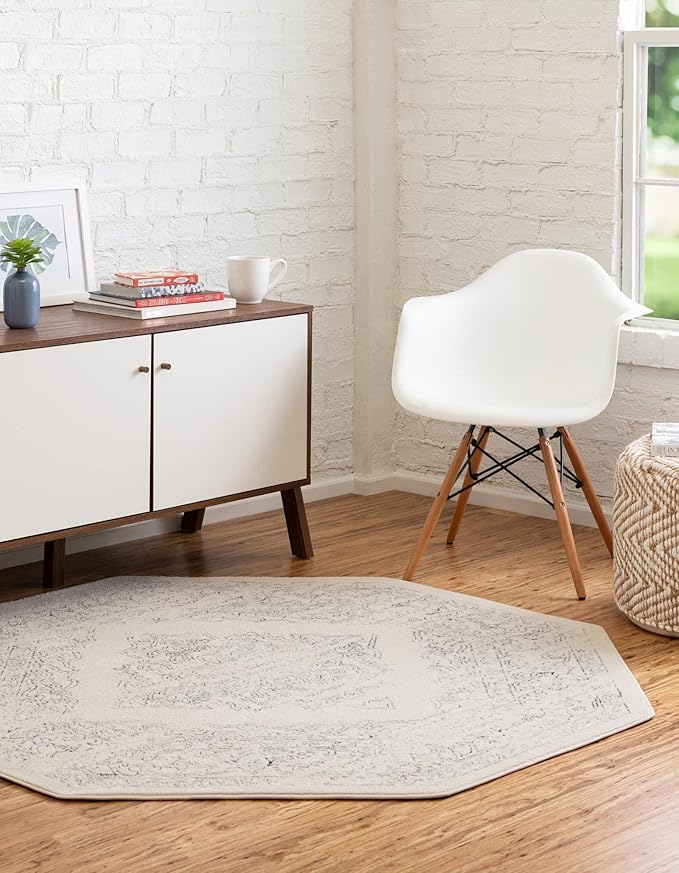 Unique Loom Isabella Collection Area Rug - Rossellini (7' 10" Octagon, White/ Black)