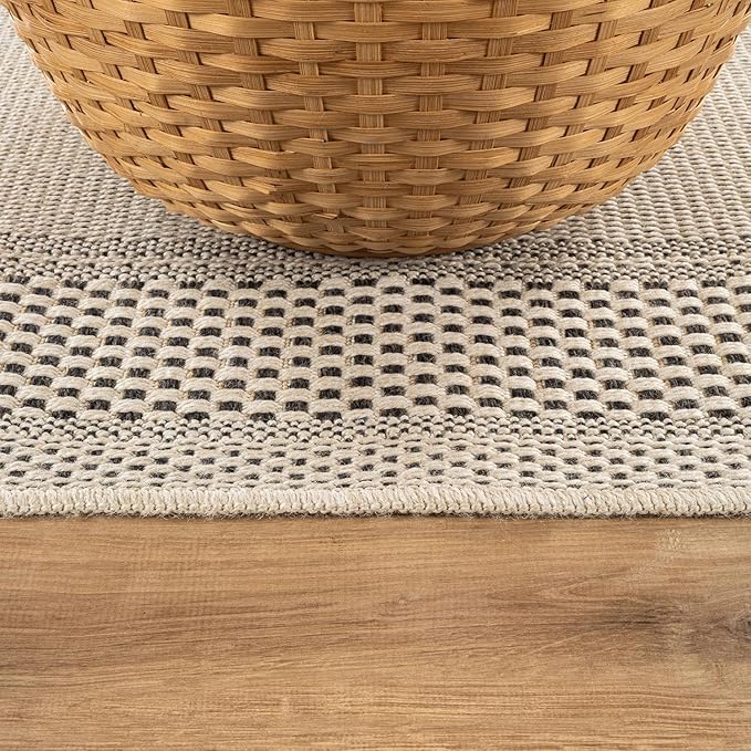 CAMILSON Easy Jute Rug 6x9, Indoor Outdoor Off-White Color Fiber Area Rugs for Entry, Living Room and Farmhouse Rug, Bordered Boho Woven Design, Easy-Cleaning, Washable Outside Carpet (6 x 9)