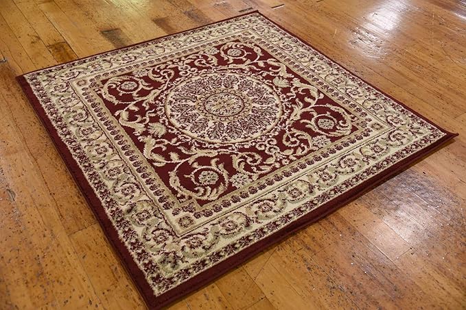 Unique Loom Versailles Collection Traditional Classic Medallion Floral Motif Area Rug (4' 0 x 4' 0 Square, Burgundy/ Ivory)