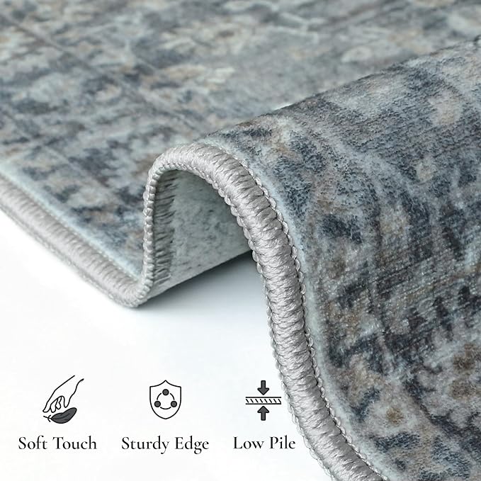 GENIMO Runner Rug 2'6''x8 Non Slip Machine Washable Vintage Hallway Runner Rug, Low Pile Lightweight Rugs for Entryway, Hallway, Kitchen and Corridor, Ashen Taupe
