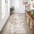 2x7 Washable Runner Rug Brown Grey Abstract Hallway Kitchen Throw Rug Neutral Modern Non Slip Soft Low Pile Carpet for Bathroom Laundry Bedroom Living Room
