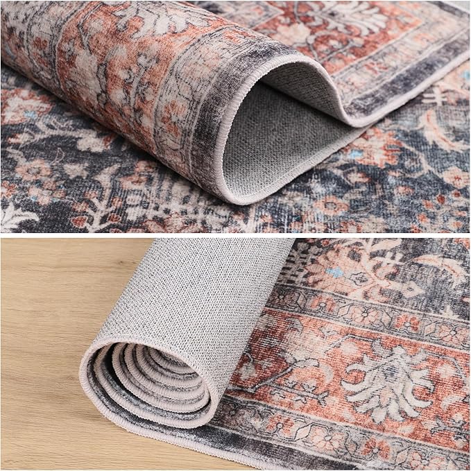 Dripex Washable Rugs 8x10 Area Rug for Living Room - Stain Resistant Distressed Rugs for Bedroom Dining Room Non-Slip Low-Pile Soft Farmhouse Office Home Decor, Pet & Child Friendly