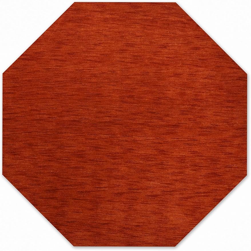Hand Knotted Loom Wool ECO-Friendly Area Rugs - 8'x8', Octagon, Light Red Color, Solid Plain Design, High Pile Handmade Anti Skid Area Rugs for Living Room, Bed Room (L00111)