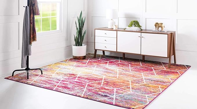 Unique Loom Trellis Frieze Collection Area Rug - Geometric (5' Square, Multi/ Ivory)