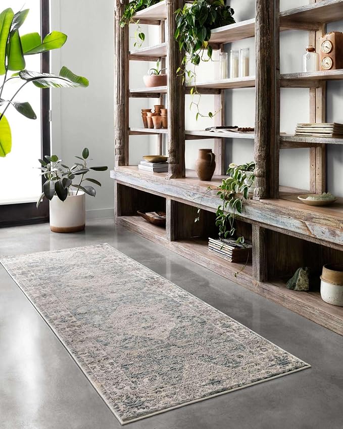 Loloi Teagan Collection TEA-04 Sky/Natural 11'-6" x 15' Area Rug, Large, Soft Neutral Rug, High-Traffic for Living Room, Bedroom, Home Office, Dining Area