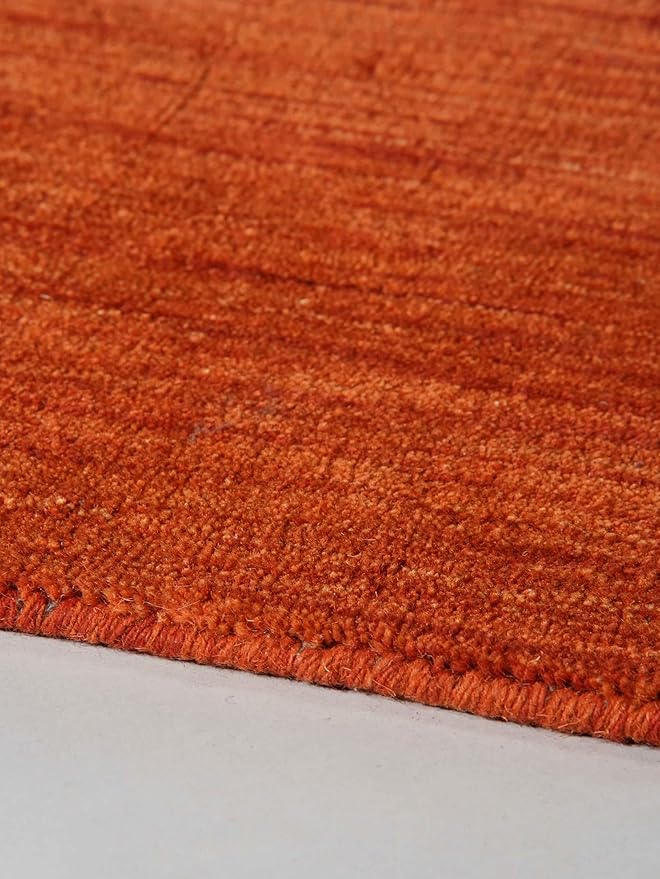 Hand Knotted Loom Wool ECO-Friendly Area Rugs - 4'x6', Rectangle, Light Red Color, Solid Plain Design, High Pile Handmade Anti Skid Area Rugs for Living Room, Bed Room (L00111)