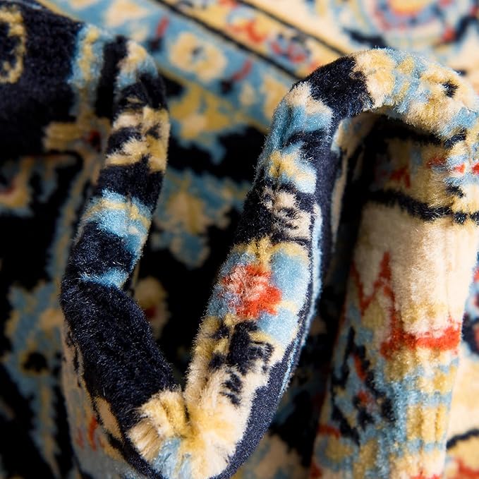 Rugs.com Yasmin Collection Rug – 8 Ft Square Navy Blue Medium Rug Perfect for Living Rooms, Kitchens, Entryways