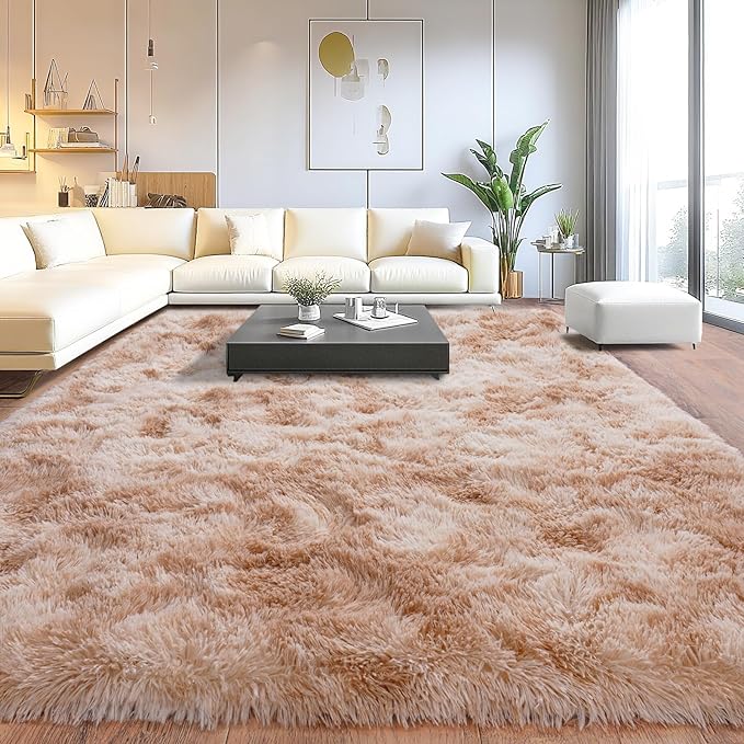 Upgrade Non-Slip Plush Rugs for Living Room, Soft Shaggy Carpets for Living Room, Fuzzy Rugs for Kids' Room, Perfect Decor for Modern Home Tie Dye Beige 6x9Feet