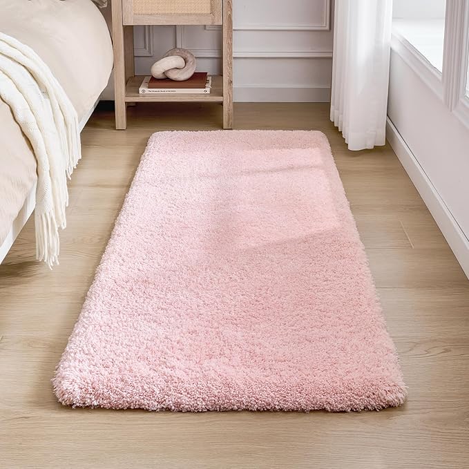 Bathroom Runner Rug 24x59 Pink Non Slip Fluffy Long Bath Mat for Bathroom Floor Washable Plush Luxury Bath Rug for Tub Absorbent Shower Sink Mat Bedside Rug