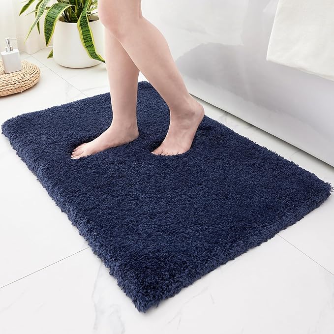 Navy Bathroom Rugs 24x36 Non Slip Fluffy Bath Mat for Bathroom Floor Washable Plush Luxury Bath Rug for Tub Soft Shaggy Absorbent Shower Sink Mat