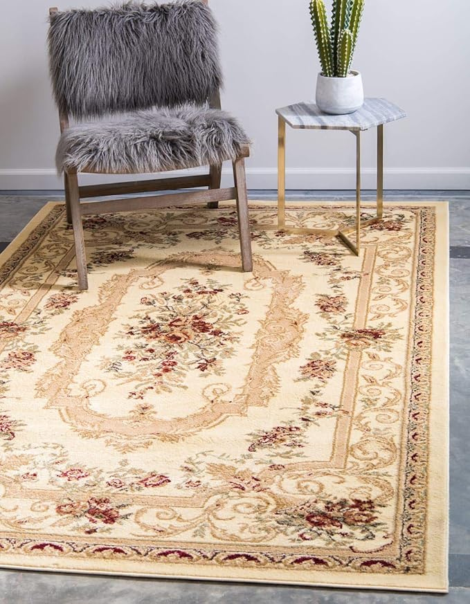 Unique Loom Versailles Collection Traditional Classic Floral Motif Area Rug (8' 0 x 11' 4 Rectangular, Ivory/ Tan)