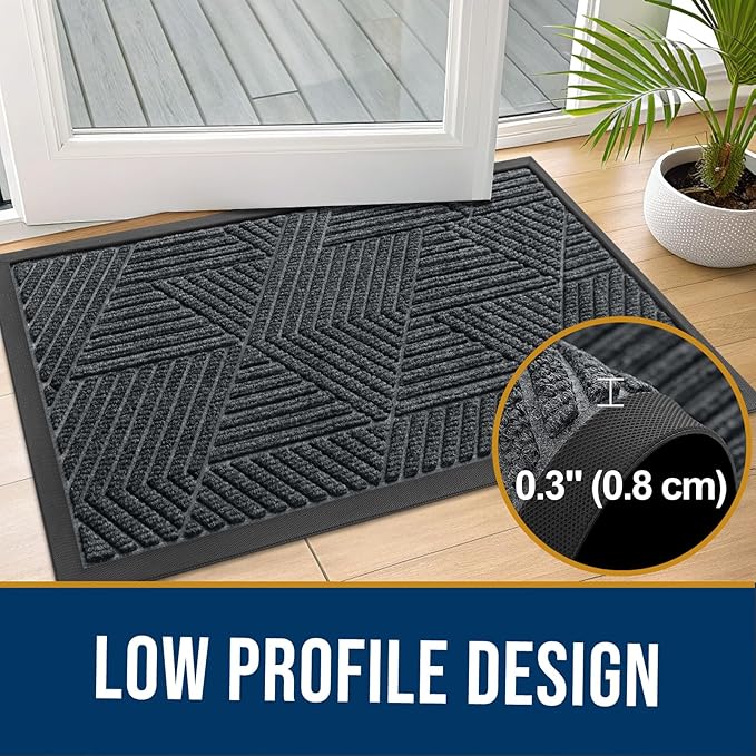 Kitinjoy Front Door Mat Outside Entrance, Sturdy Natural Dirt Trapper, Heavy Duty Rubber Doormat, Low Profile Non-Slip Backing, Easy Clean Floor Mat for Indoor Outdoor Entry, 35X23 Inch, Grey