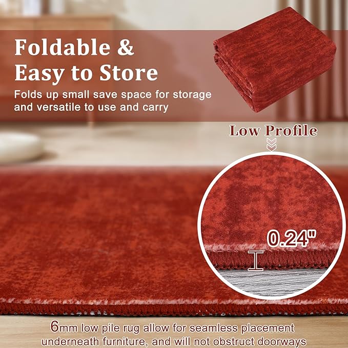 RUGSREAL 5x7 Living Room Area Rug Modern Solid Color Area Rugs Non-Slip Stain Resistant Floor Carpet Indoor Washable Contemporary Area Rug for Bedroom Dining Room Kitchen Home Office, Red