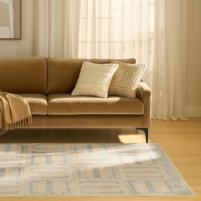 Nourison Home Nordic Ivory Blue 5' x 7' Area Rug - Easy Clean, Non Shedding, Bed Room, Living Room, Dining Room, Kitchen (5' x 7')