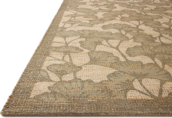 Loloi Chris Loves Julia Rue Collection RUE-02 Olive/Sage 9'-3" x 13' Area Rug Jute Neutral Floral Living Room Bedroom Rug