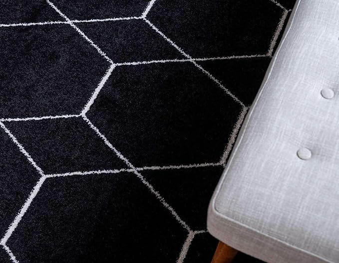 Unique Loom Trellis Frieze Collection Area Rug - Geometric (9' x 12' 2", Black/ Ivory)