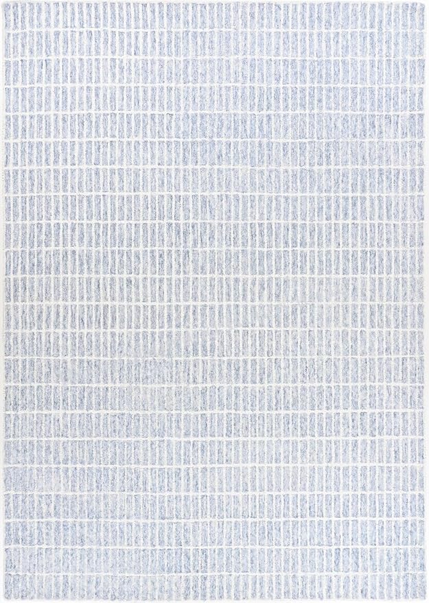Hand-Tufted 100% Wool Area Rug – Unique Modern Geometric Grid Pattern, Soft Plush Textured Carpet for Living Room, Bedroom, Dining Room & Entryway (Blue, 3' x 5')