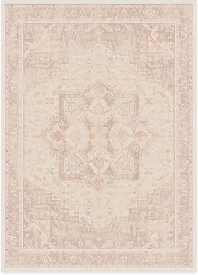 RUGGABLE Washable Area Rug – Kamran Soft Pink 10x14, Stain-Resistant, Non-Slip – Large Machine Washable Rugs for Living Room, Bedroom, Hallway, Entryway & Office–with Cushioned Pad