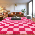 Area Rugs for Living Room, Soft Shaggy Carpets for Living Room, Fuzzy Rugs for Kids' Room, Perfect Decor for Modern Home Hot Pink Grid 4x6 Feet