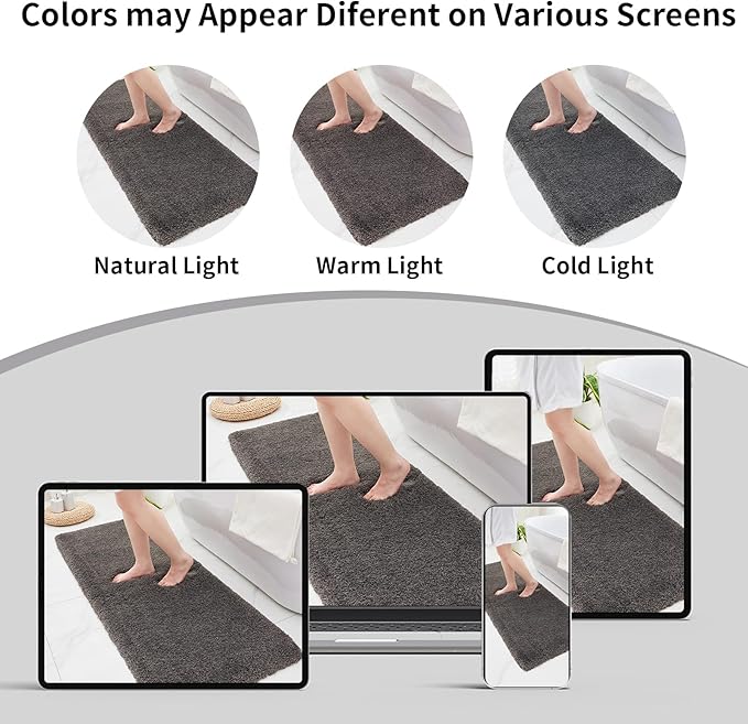 Bathroom Rugs 24x48 Non Slip Dark Grey Fluffy Bath Mat for Bathroom Floor Washable Plush Luxury Bath Rug for Tub Soft Shaggy Absorbent Shower Sink Mat