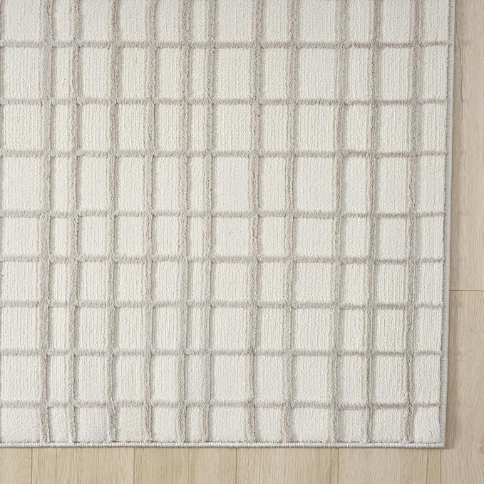 Abani Cream Grid Textured Area Rug - 5 x 8' - Chunky, Plush and Soft Washable Carpet - Perfect for Living Room & Bedroom - Plush Deco Collection