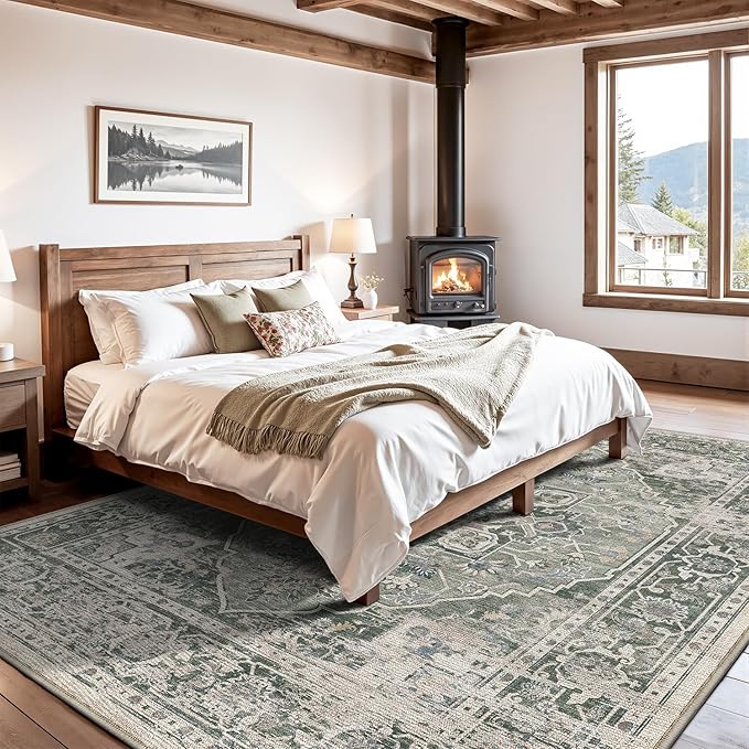 LUMI Washable Area Rug 5x8 for Living Room, Ultra Soft Stain Resistant Carpet with Non Slip Rubber Backing, Non-Shedding Low Pile Rugs for Bedroom, Dining Room, Indoor, Office