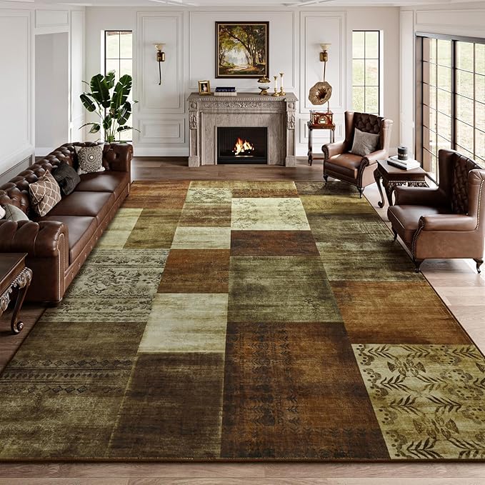 DweIke Washable Area Rugs for Living Room, 5x7 Soft Bedroom Rugs, Geometric Print Non-Slip Modern Rug, Stain Resistant Throw Carpets for Office Nursery Dining Room Home Dorm Decor, Brown