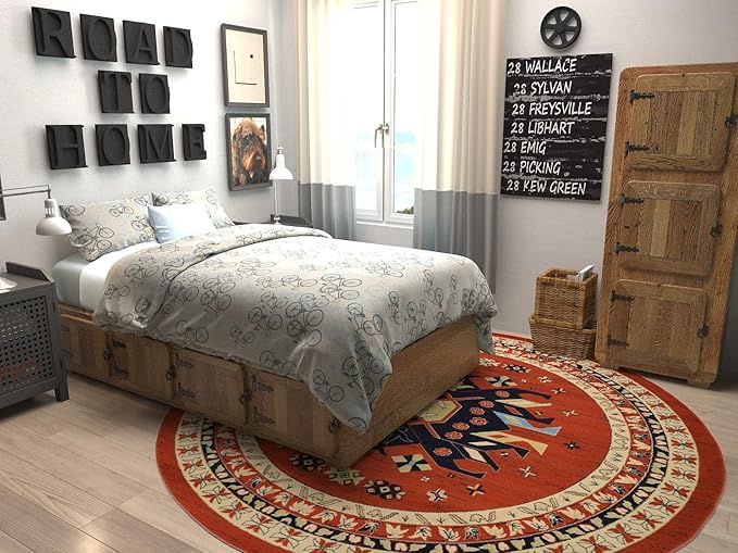 Unique Loom Taftan Collection Border Geometric Tribal Inspired Design Area Rug (8' 0 x 8' 0 Round, Terracotta/ Ivory)