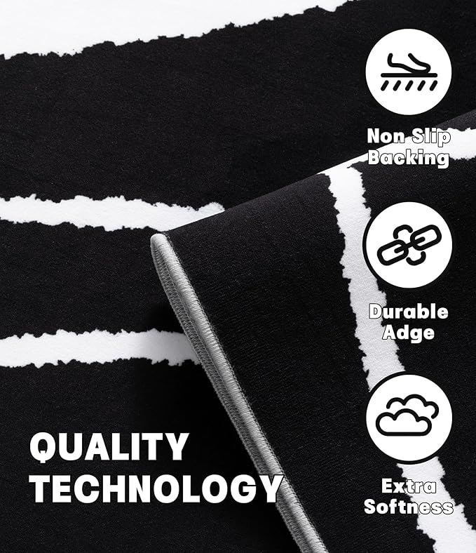YIHOUSE Black Modern Area Rug 5x7,Abstract Rugs for Bedroom,Black and White Geometric Rug,Minimalist Striped Rug,Dark Washable Area Rugs 5x7 Non Slip Throw Rugs for Bedroom，Office