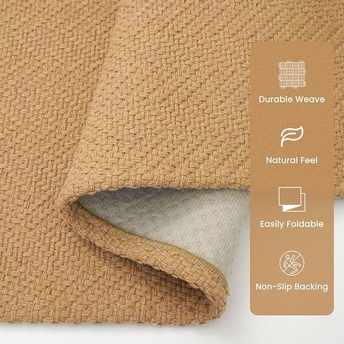 Braided Runner Rug 2x6 Ft Washable Runners for Hallways Kitchen Runner Rug with Rubber Backing Cotton Entryway Runner Indoor, Woven Floor Carpet for Hall Kitchen Bedroom, Warm Tan