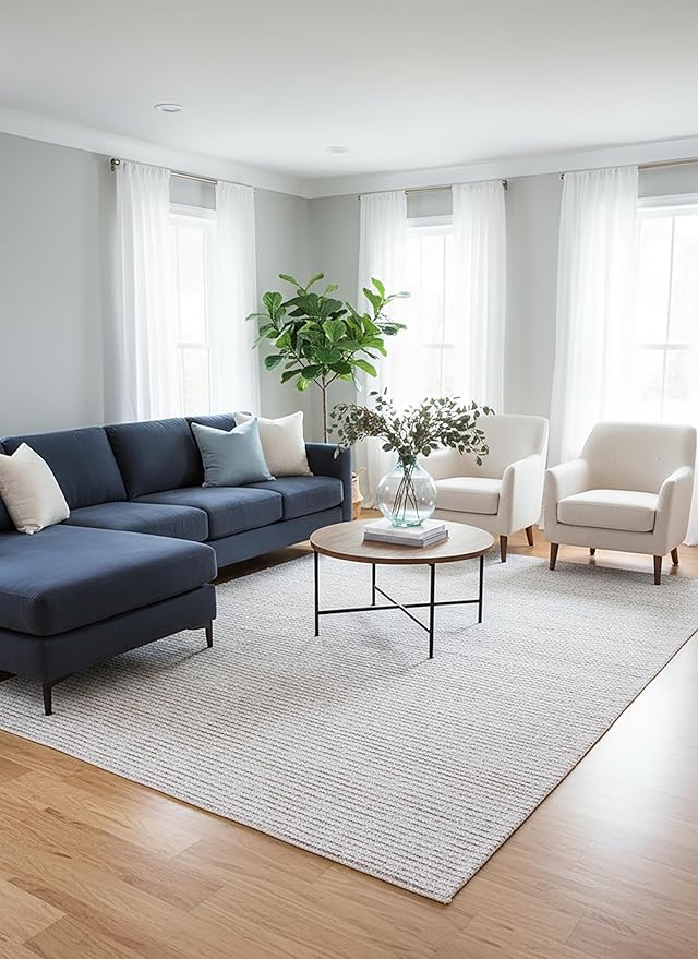 Hand-Tufted 100% Wool Pile Area Rug – Geometric Textured Grid Check Pattern – Thick and Durable Floor Carpet for Bedroom, Living Room, Kids Room, and Dining Area (Light Brown, 10' x 10')