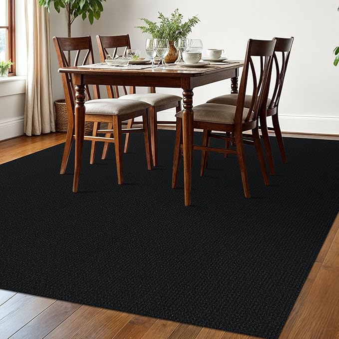 EARTHALL Washable Area Rugs 6x9 Ft Non Slip Living Room Rugs Cotton Rubber Backed Dining Room Rug Braided Bedroom Rugs Indoor Outdoor Floor Carpet for Living Room, Bedroom, Dining Room, Black