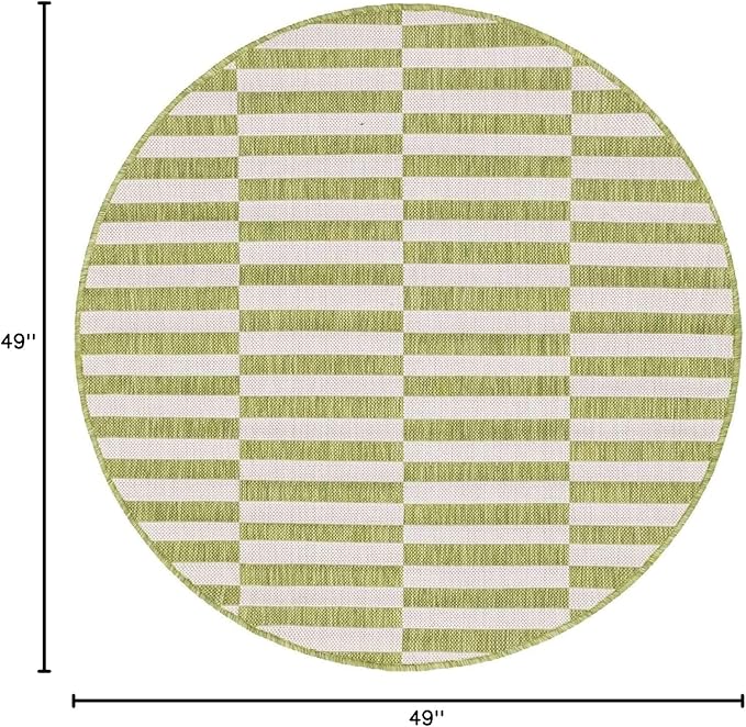 Unique Loom Outdoor Striped Collection Area Rug - Striped (4' 1" Round, Green/Ivory)