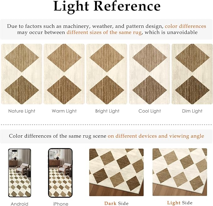 8x10 Checkered Area Rugs for Living Room Brown Machine Washable Large Rug Non-Slip Stain Resistant Low Pile Boho Accent Indoor Throw Carpet for Bedroom Dining Room Home Aesthetic Decor