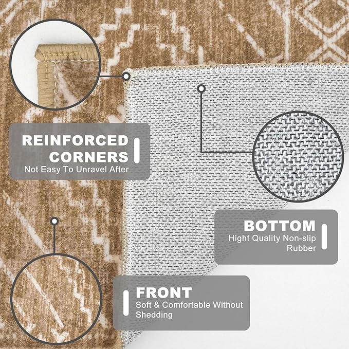 KILOCOCO Boho Entryway Rug 2x3 Printed Small Area Rug Indoor Door Mat Machine Washable Kitchen Rugs Super Soft Non Slip Throw Rugs for Bedroom Entrance Geometric Laundry Room, Yellow Brown Orange