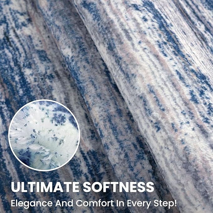3x8 Modern Abstract Runner Rug for Hallways, Navy Blue Gray Neutral Multi Super Soft Hallway Decor Kitchen Rugs with Non-Slip, Non-Shedding Washable Rug for Entryway Bedroom Indoor
