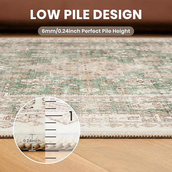 zesthome 9x12 Area Rugs,Stain Resistant Washable Rug,Ultra-Thin Rugs for Living Room,Bedroom,Non-Slip Backing Home Decor Large Area Rug (Green,9'x12')