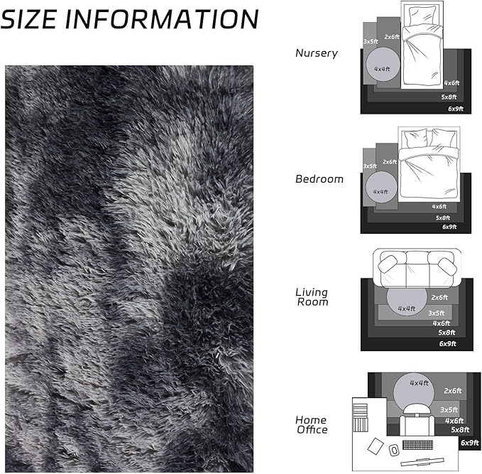 duduta Grey Plush Rugs for Bedroom 4x6 ft, Gray Fluffy Carpet for Living Room, Shag Rug for Kids Room Dorm Nursery Playroom