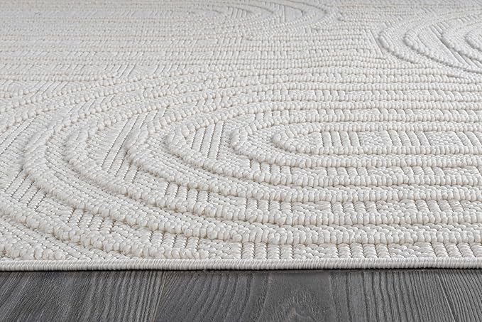 Beverly Rug Micro Loop Large Area Rug White 9x12 Modern Luxury Circle Geometric Durable Indoor Area Rugs for Living Dining Room Office Stain Resistant Non Shedding Casual Indoor Carpet White 9 x 12