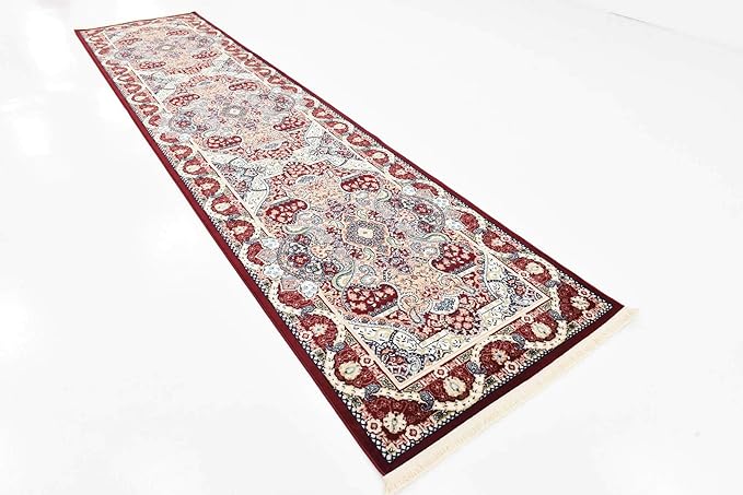 Unique Loom Narenj Collection Classic Traditional Medallion Textured Design Area Rug, 3 x 13 ft, Burgundy/Tan