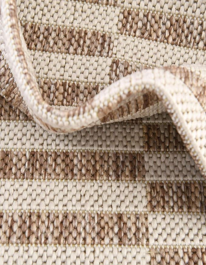 Unique Loom Outdoor Striped Collection Area Rug - Striped (6' 1" Square Taupe/Ivory)
