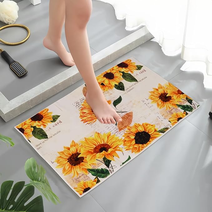 Sunflower Area Rug - 2' x 3' Vintage Oil Painting Artwork Small Rug Doormat Vintage Floral Non-Slip Washable Low-Pile Floor Carpet for Living Room Bedroom Dinning Room Kitchen Bathroom