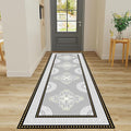 Boho Long Runners Carpet, 2x7ft, Modern Geometric Bohemian Print with Greek Key Grey Long Hallway Rug, Low-Profile Non Slip Rubber Backed Flat Rugs for Relax Room Entryways