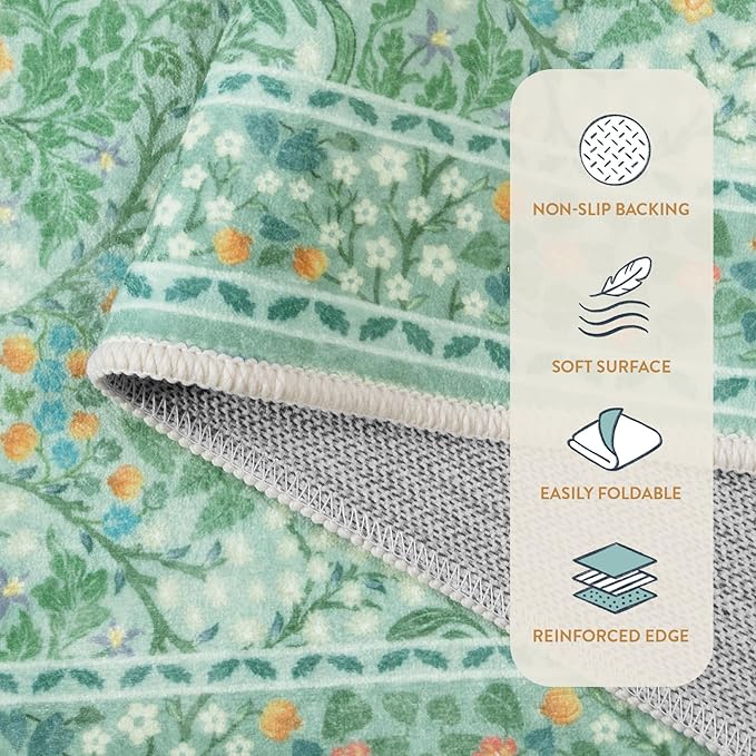 Lahome Floral Washable Rugs 8x10, Soft 8x10 Area Rugs for Living Room Bedroom, Boho Non-Slip Green Forest Design Large Throw Carpet for Farmhouse Dining Room Office, Sage Green