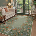 Lahome Boho Floral Green Washable 5x7 Area Rugs for Living Room, Non Slip Rugs for Bedroom, Indoor Throw Dining Room Carpet for Under Table Entryway Kitchen Office(Green,5x7)