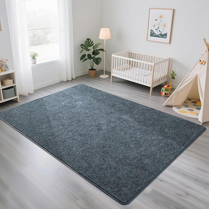 HQAYW 4x6 Area Rugs for Living Room Bedroom, Modern Thickened Memory Foam Soft Rug, Indoor Low Pile Minimalist Washable Non Slip Carpets for Kids Girls Boys Nursery Dorm Home Decor, Navy Blue