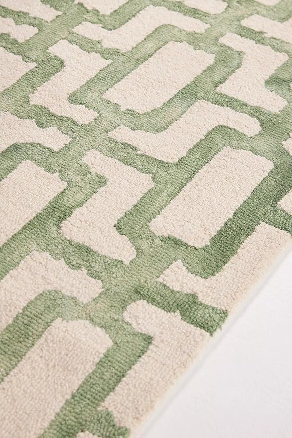 Hand-Tufted Wool Marengo Rug in Green – Modern Geometric Pattern Carpet for Living Room & Bedroom – Durable & Soft– 12 x 18